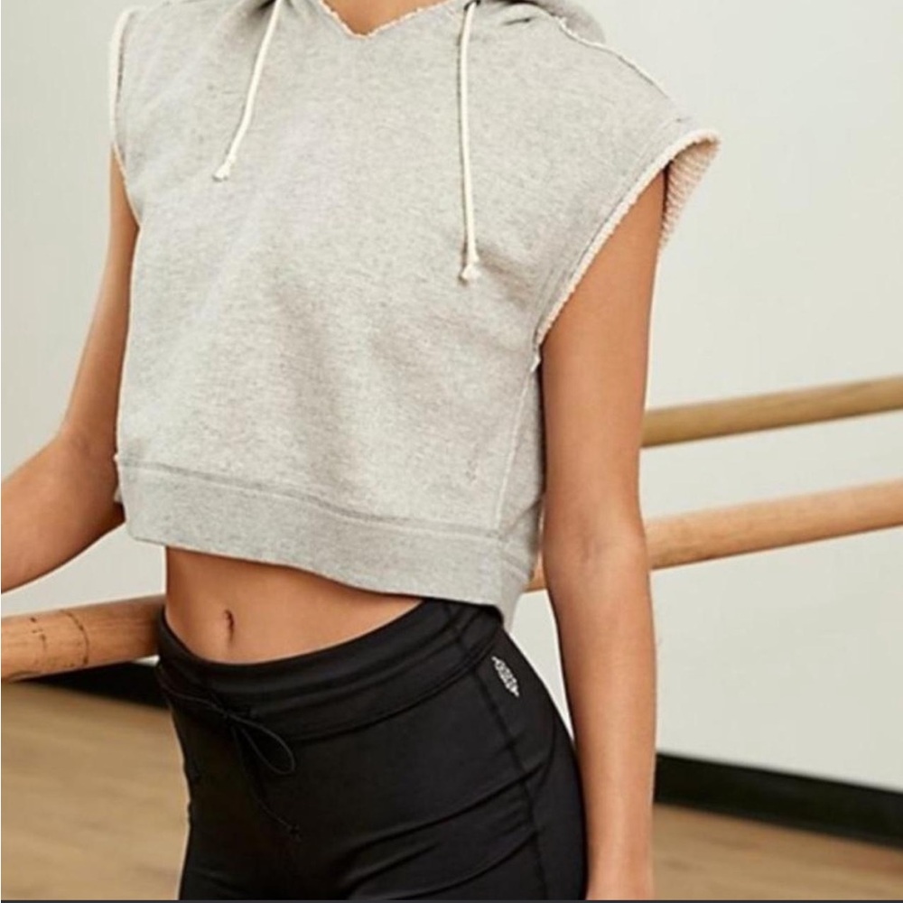 Free People Movement Sleeveless Hooded Crop Sweatshirt in Light Gray - Picture 6 of 8